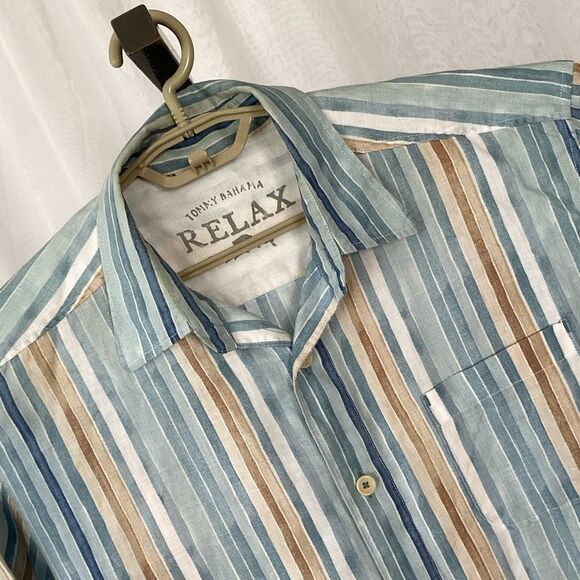 Tommy Bahama 100% Linen Relax Long Sleeve Shirt Men’s Medium Striped - Picture 1 of 5